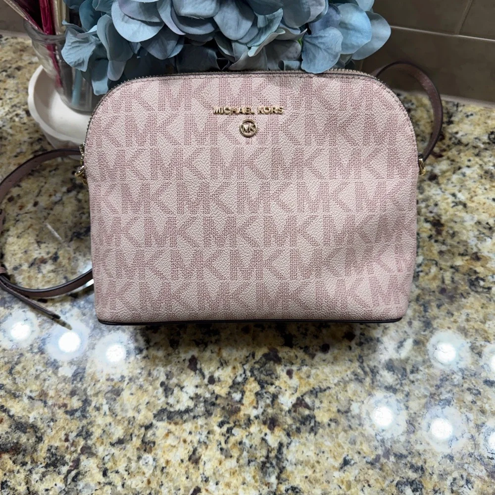 Michael Kors Blush MK Signature Dome Crossbody with Gold Hardware